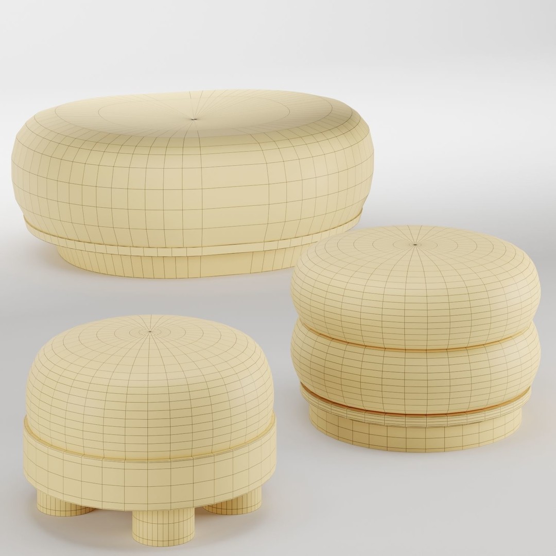 Invisible Collection Pouf 3D Model – Modern Fabric Ottoman, FBX, OBJ - View 7