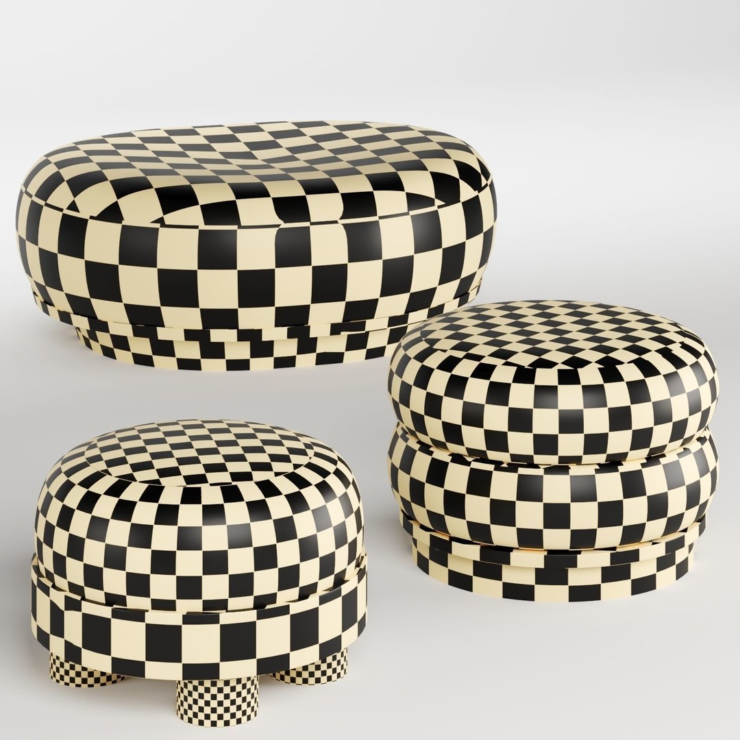 Invisible Collection Pouf 3D Model – Modern Fabric Ottoman, FBX, OBJ - View 8
