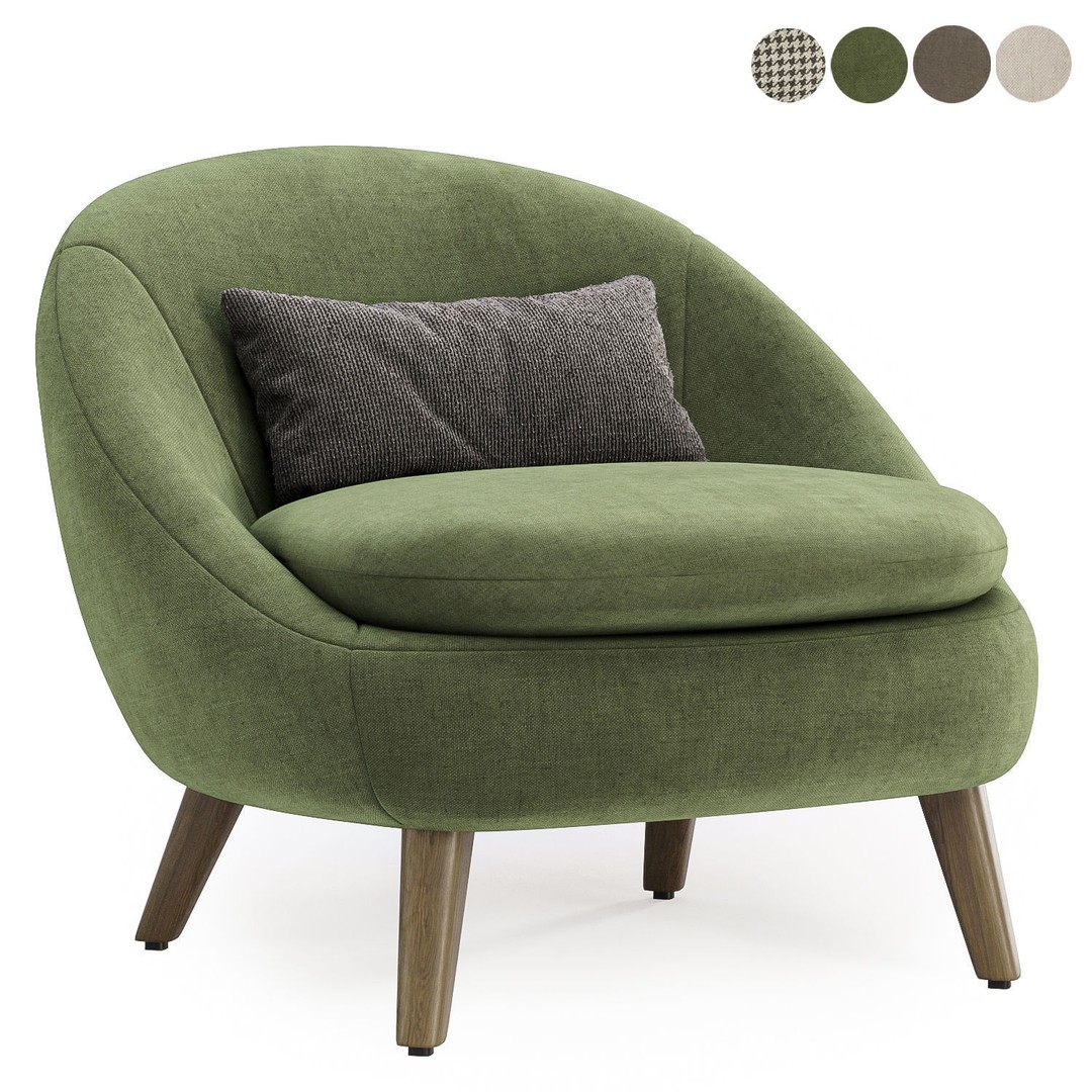 Cozy Chair 3D Model – Modern Fabric Armchair with Textures - View 3