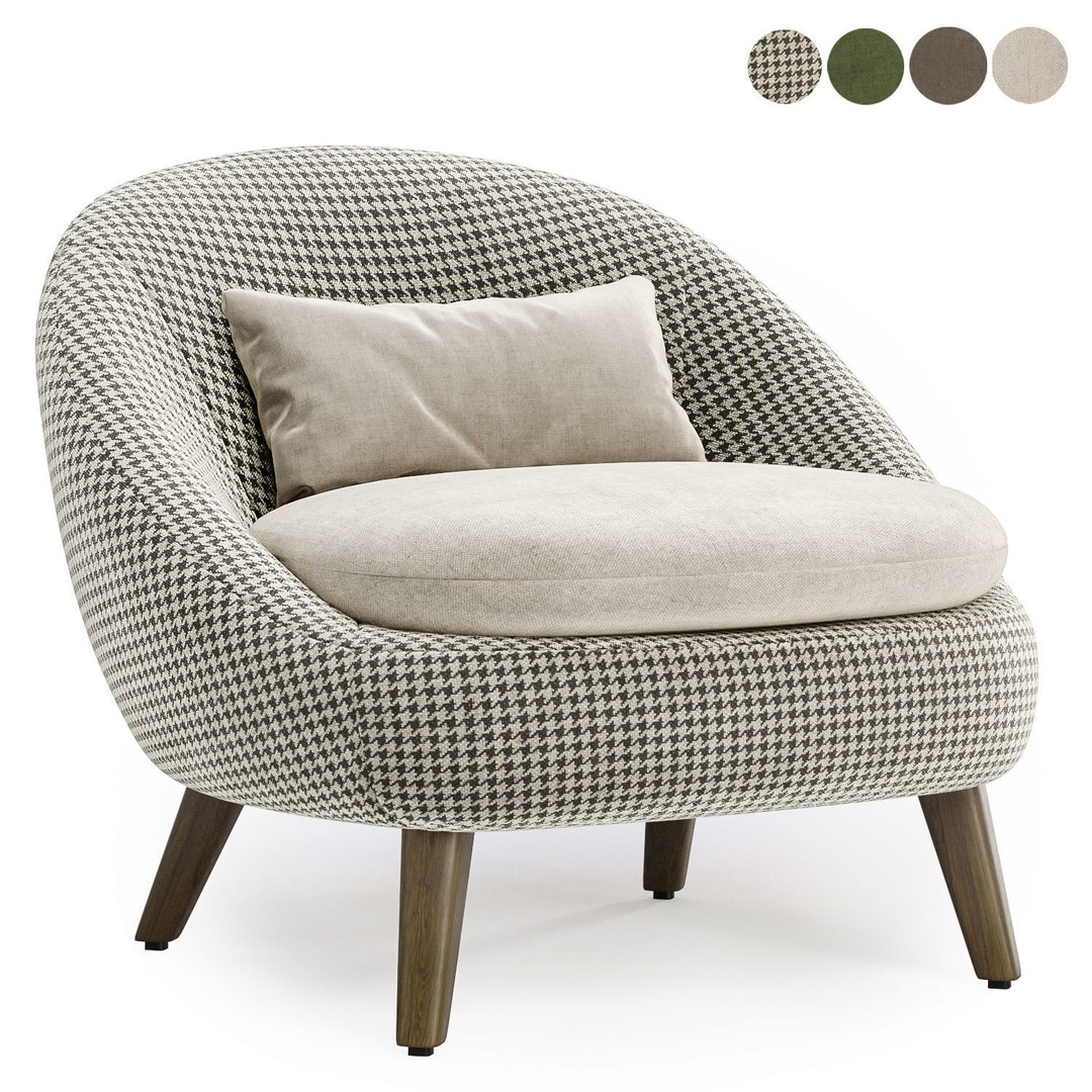 Cozy Chair 3D Model – Modern Fabric Armchair with Textures - View 4