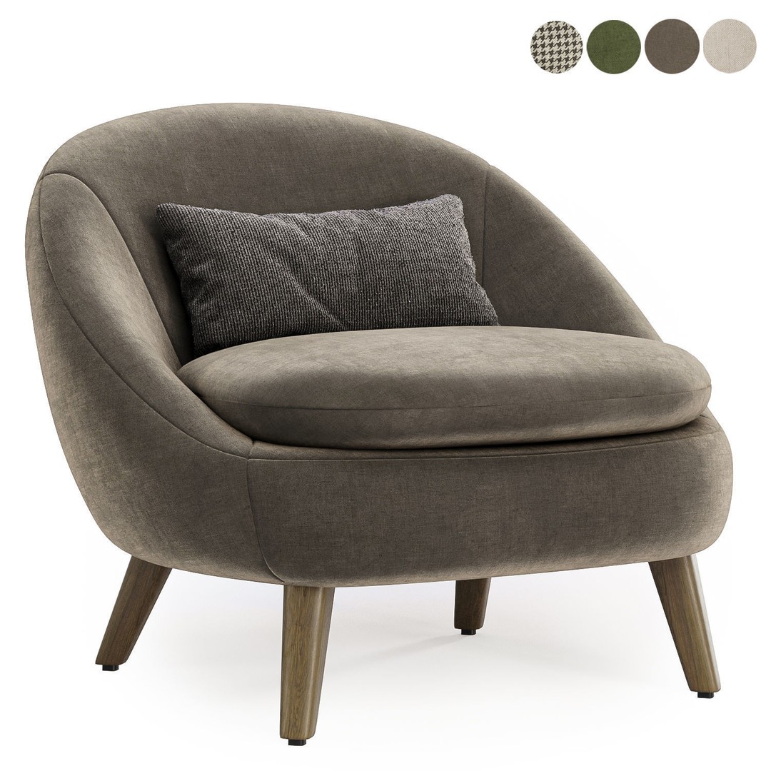 Cozy Chair 3D Model – Modern Fabric Armchair with Textures - View 5