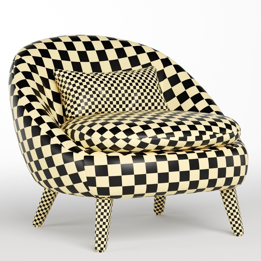 Cozy Chair 3D Model – Modern Fabric Armchair with Textures - View 7