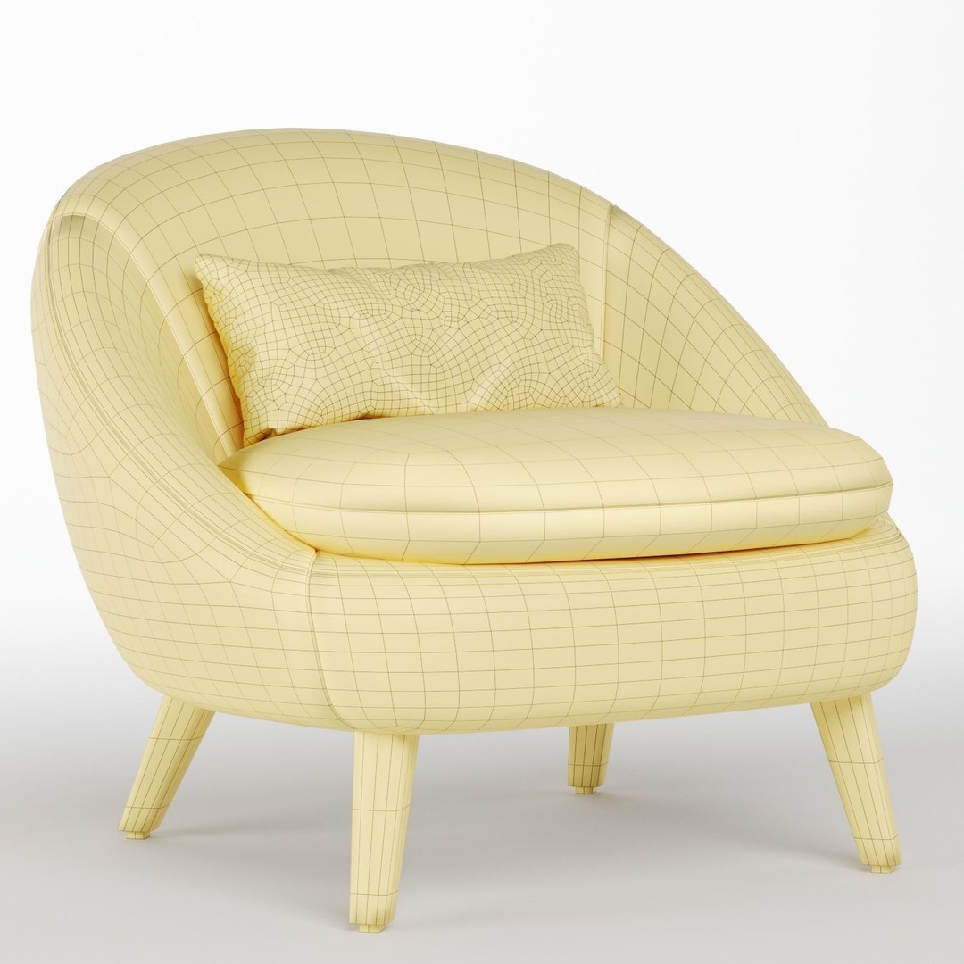 Cozy Chair 3D Model – Modern Fabric Armchair with Textures - View 8