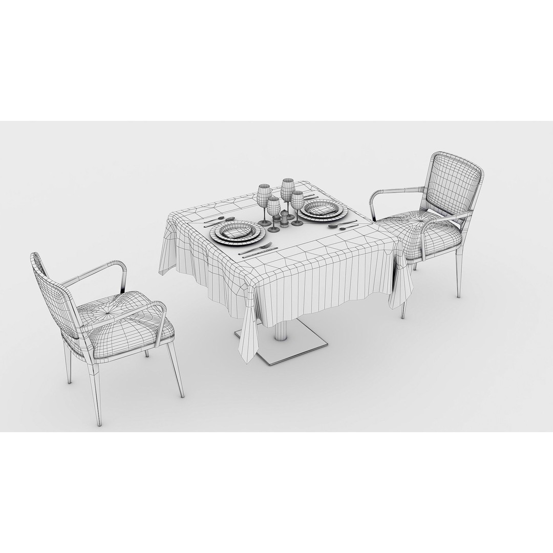 Classic Restaurant Table 3D Model – Low Poly PBR Furniture for Blender - View 3
