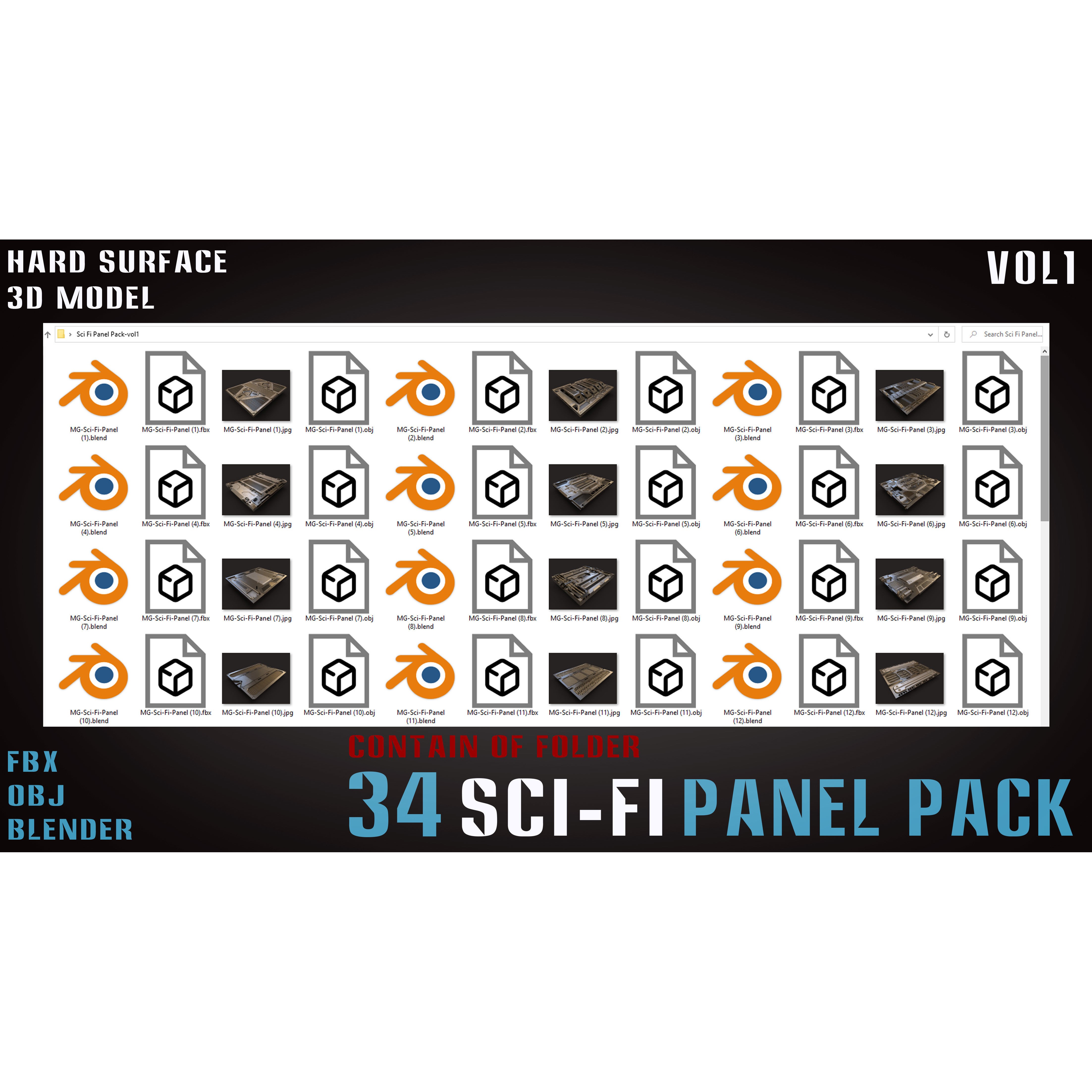 34 Sci-Fi Panel Pack - Game-Ready 3D Model