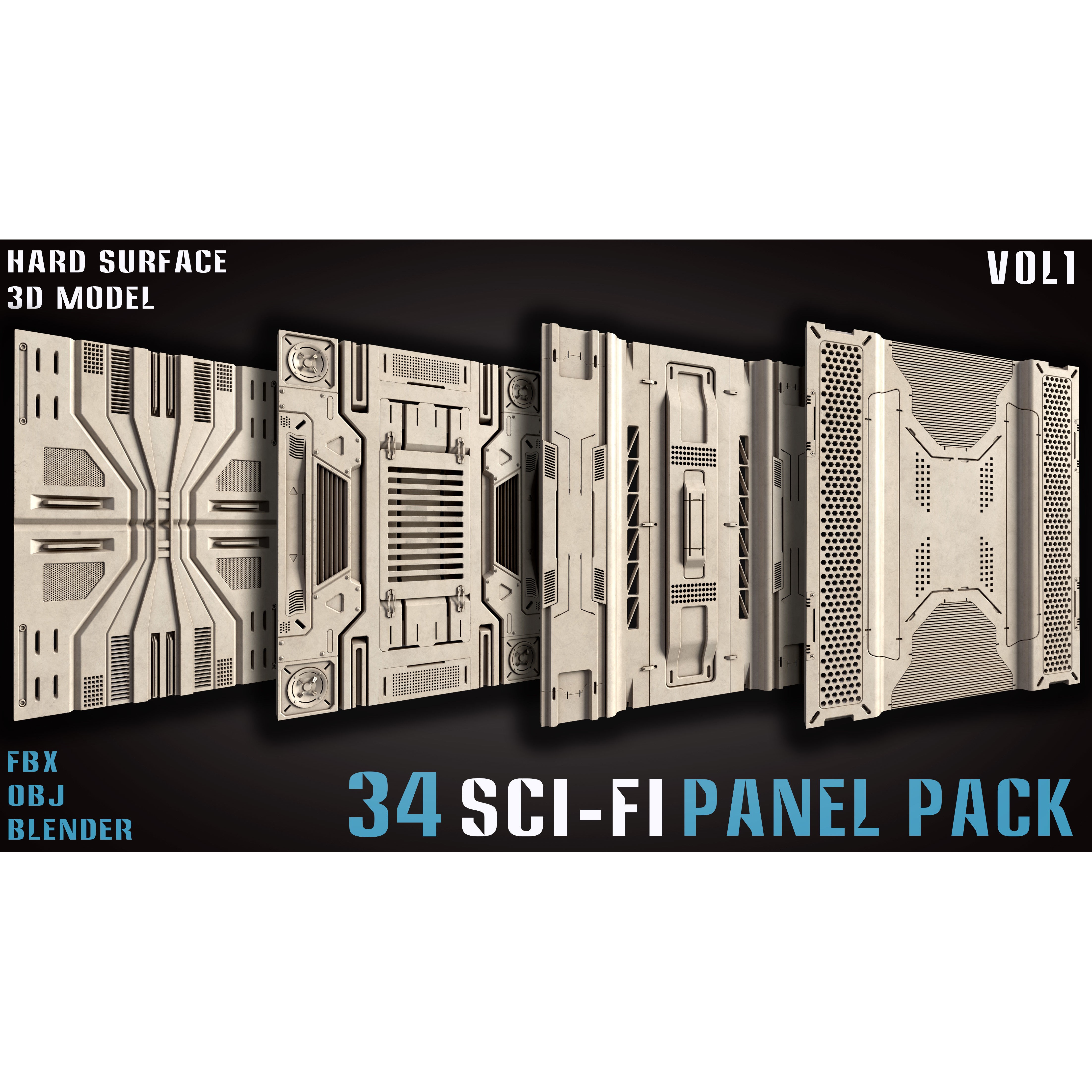 34 Sci-Fi Panel Pack - Game-Ready 3D Model - View 13