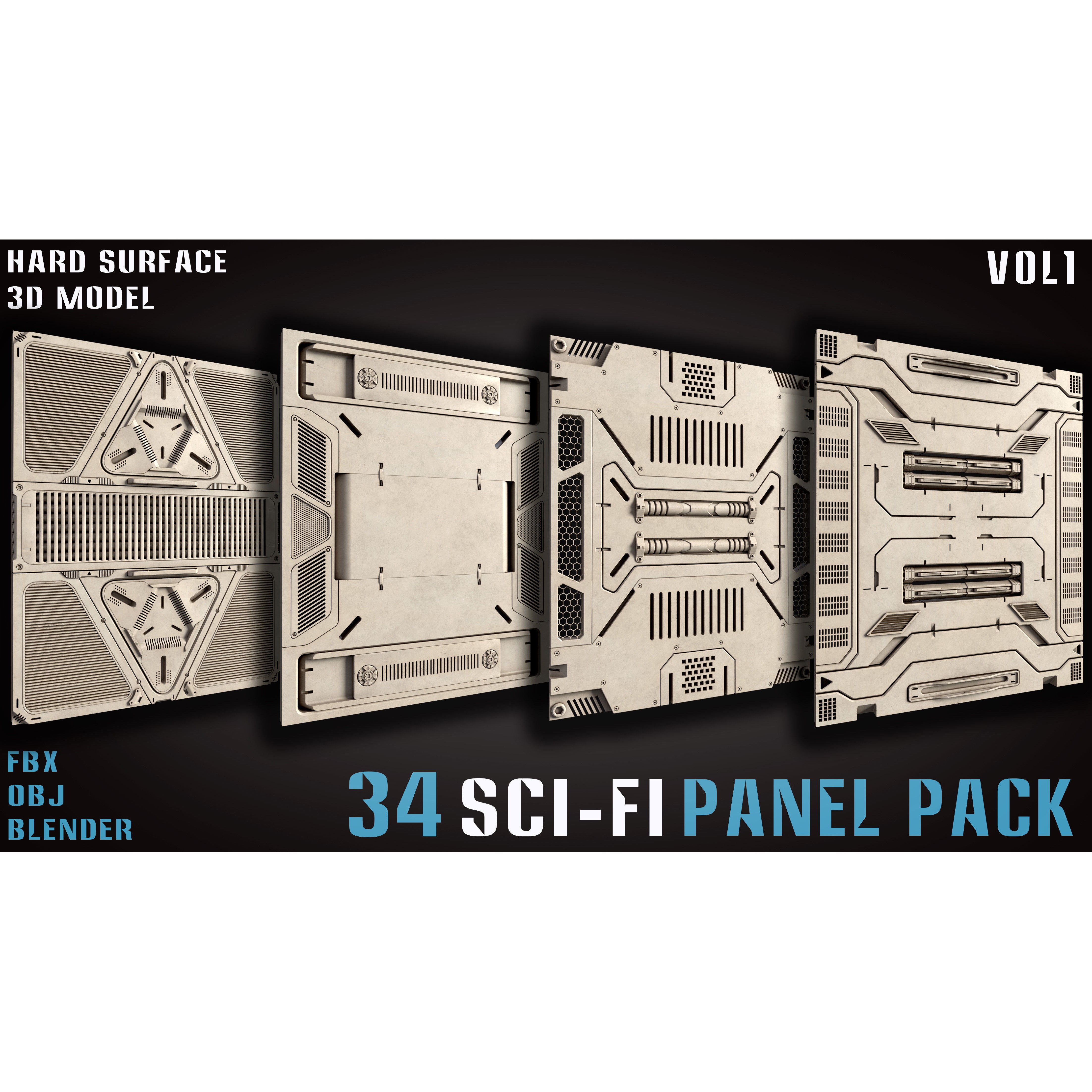34 Sci-Fi Panel Pack - Game-Ready 3D Model - View 3