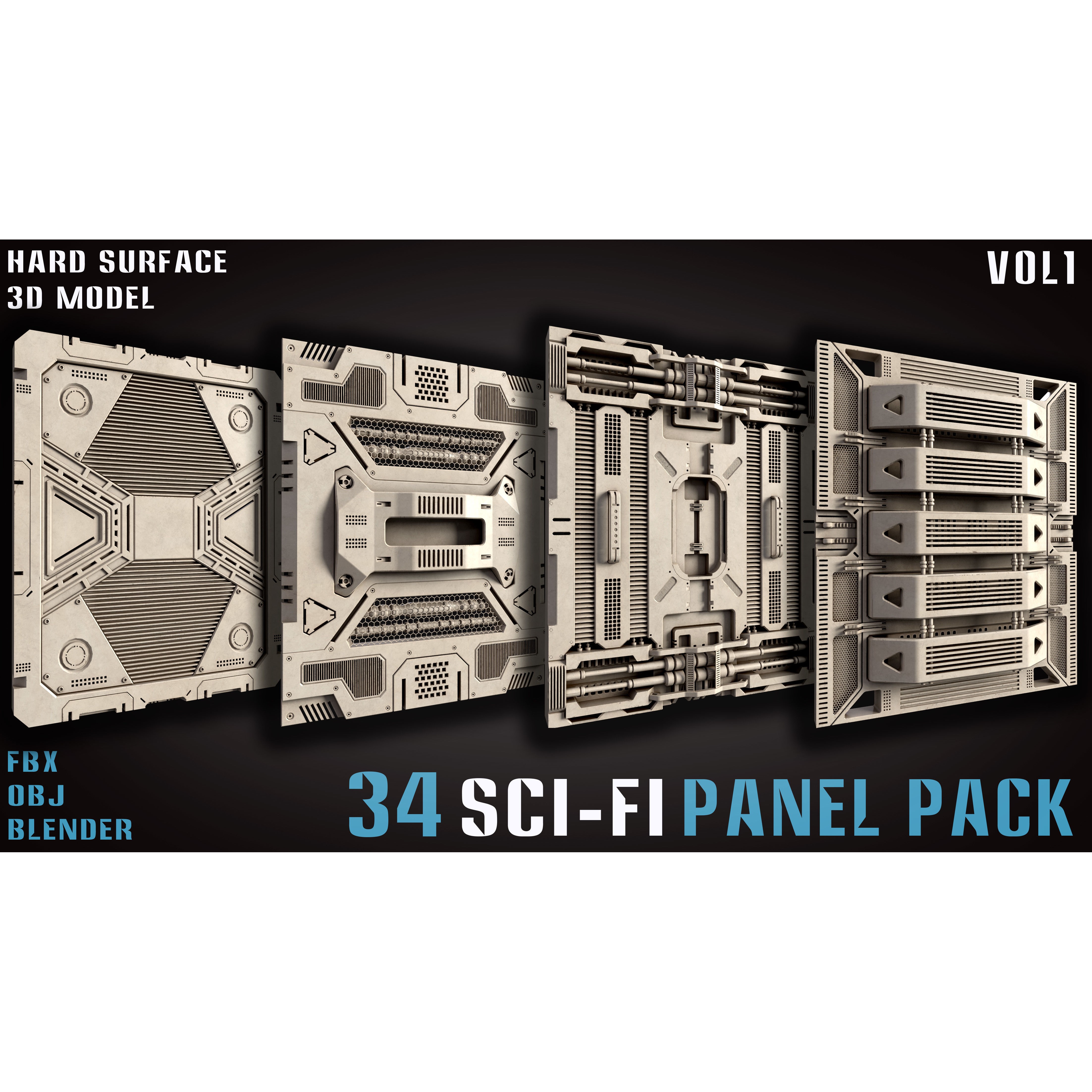 34 Sci-Fi Panel Pack - Game-Ready 3D Model - View 5
