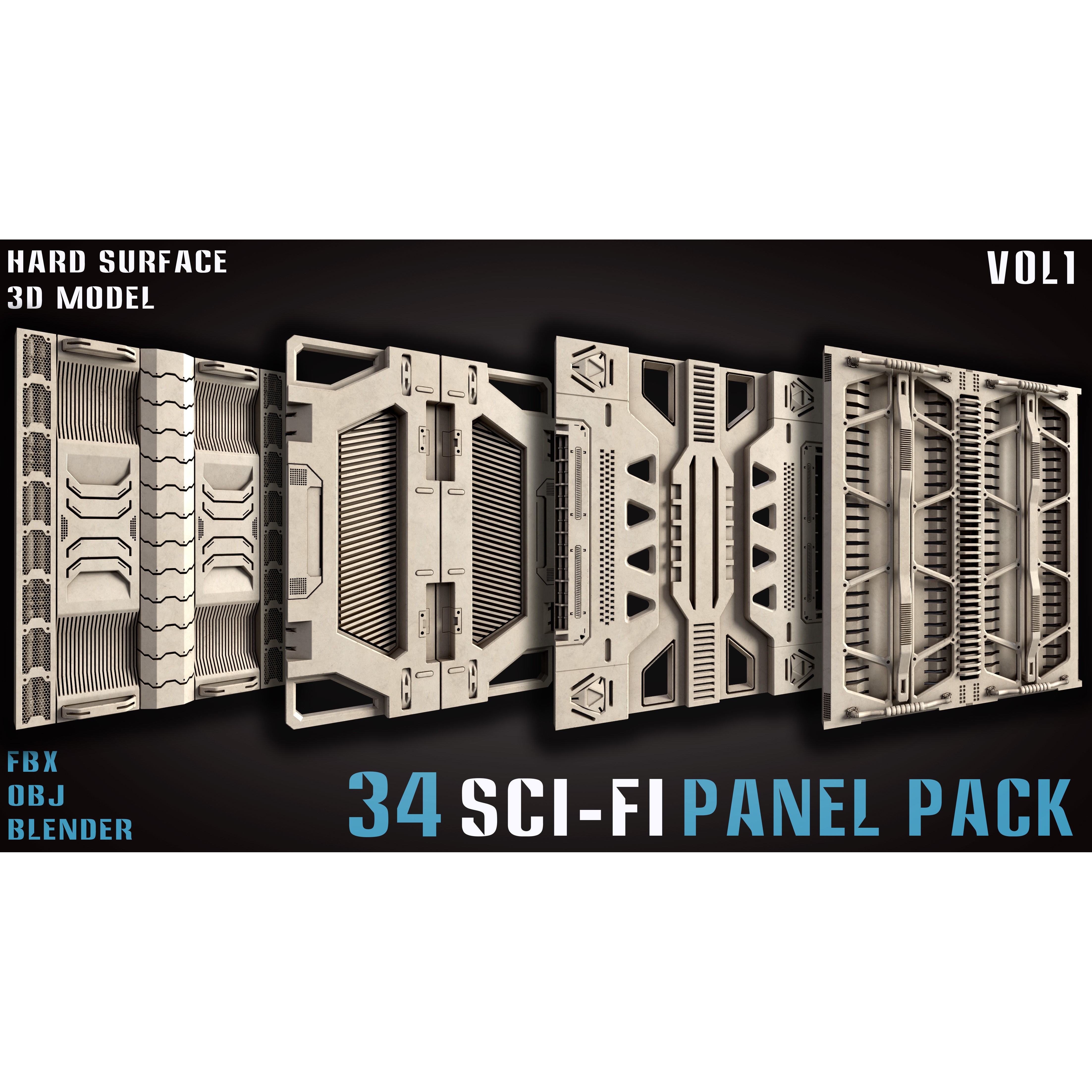 34 Sci-Fi Panel Pack - Game-Ready 3D Model - View 7
