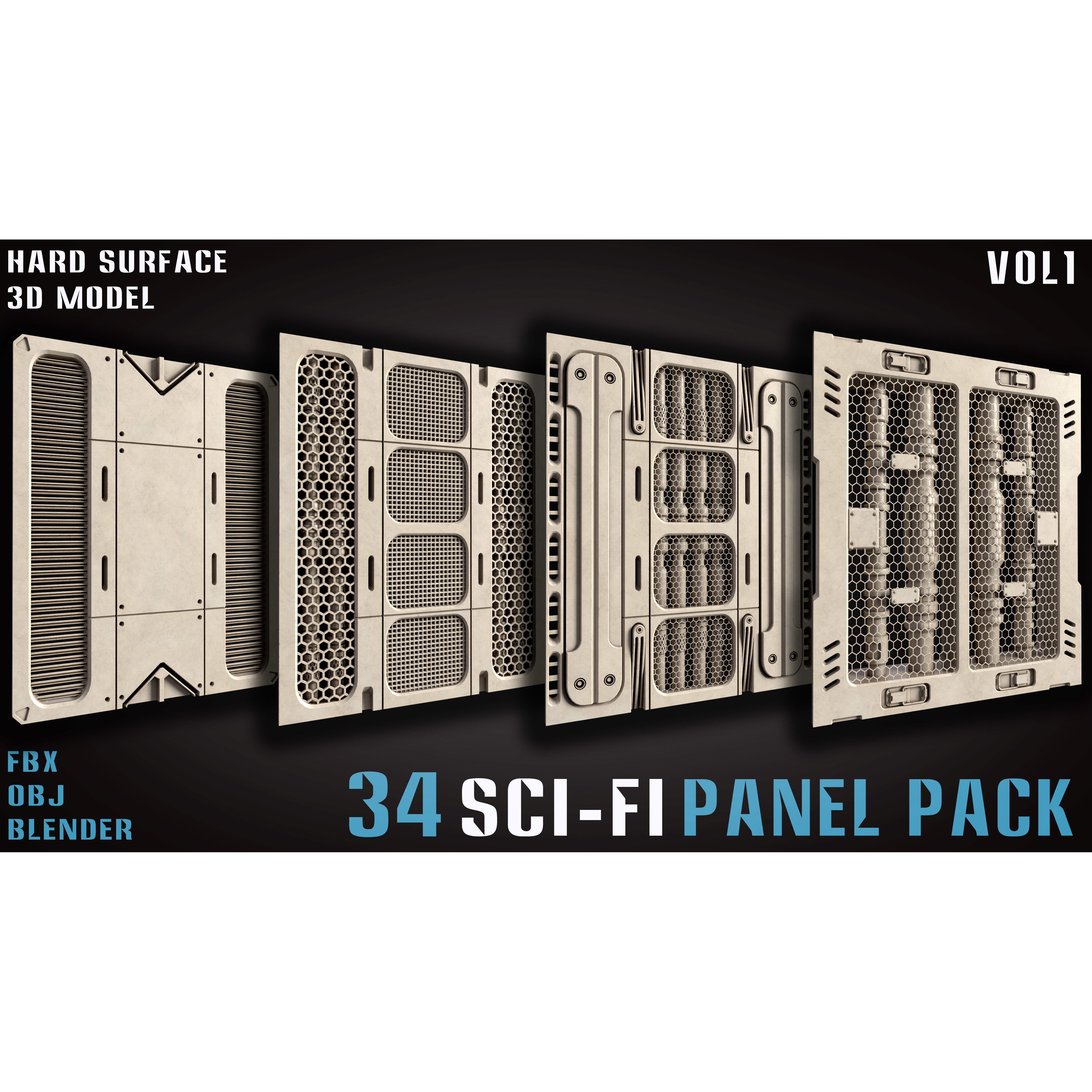 34 Sci-Fi Panel Pack - Game-Ready 3D Model - View 9