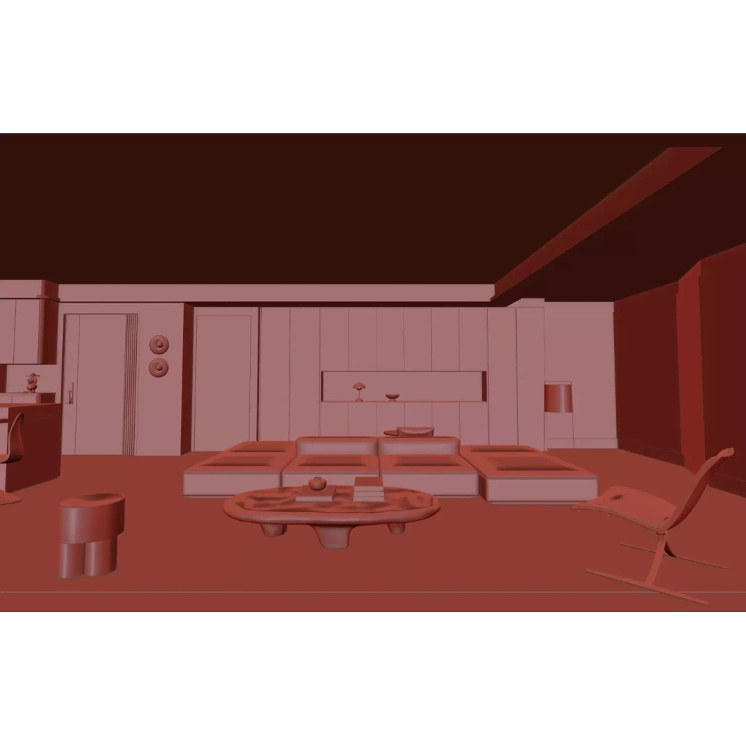 Minimalist Luxury Living Lounge 3D Model – PBR, Fully Textured, Multiple Formats - View 19