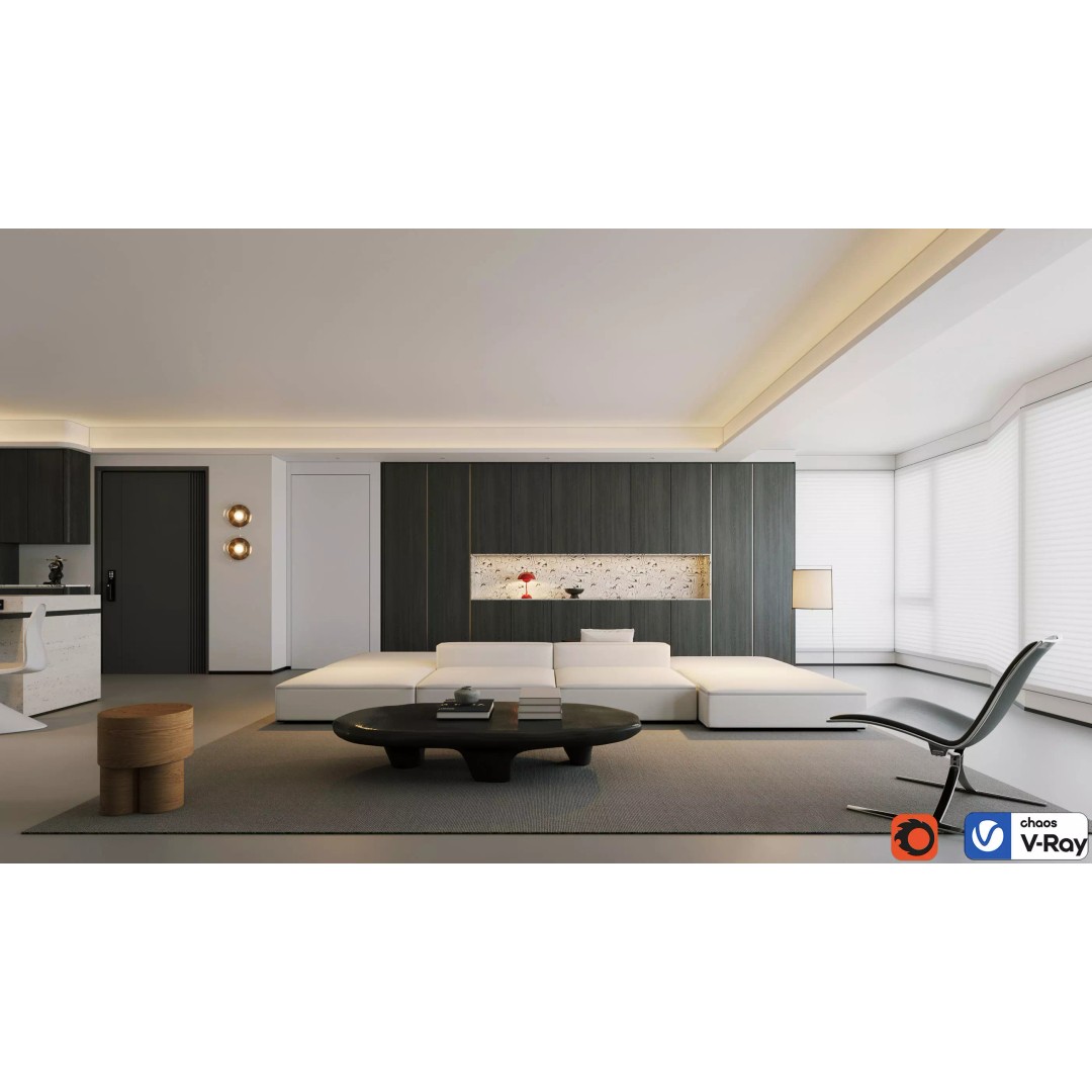 Minimalist Luxury Living Lounge 3D Model – PBR, Fully Textured, Multiple Formats - View 3