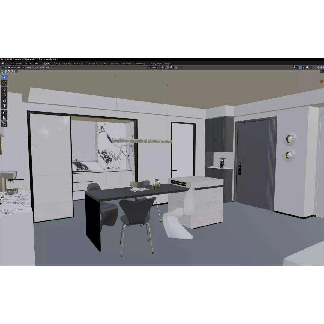 Minimalist Luxury Living Lounge 3D Model – PBR, Fully Textured, Multiple Formats - View 6