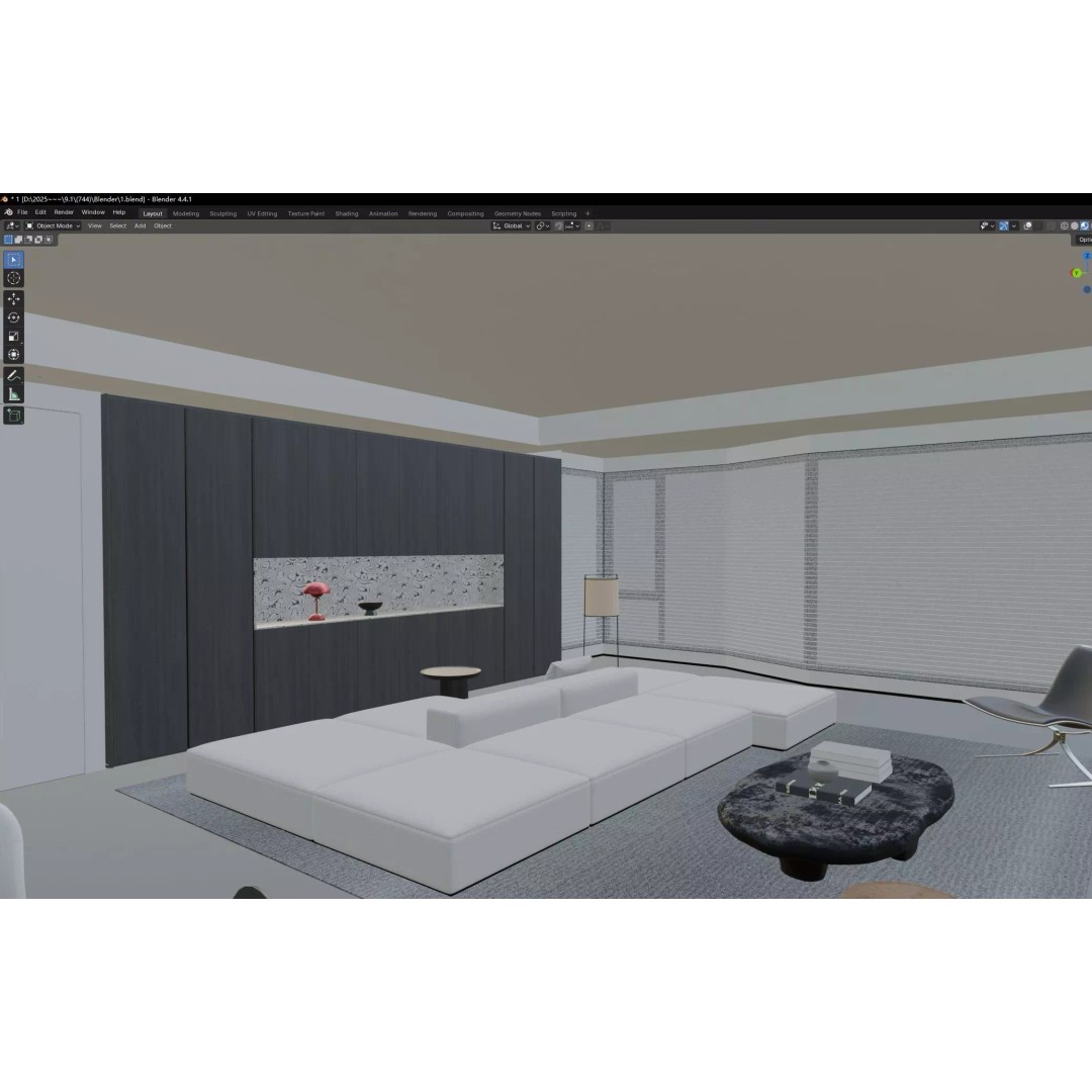 Minimalist Luxury Living Lounge 3D Model – PBR, Fully Textured, Multiple Formats - View 8