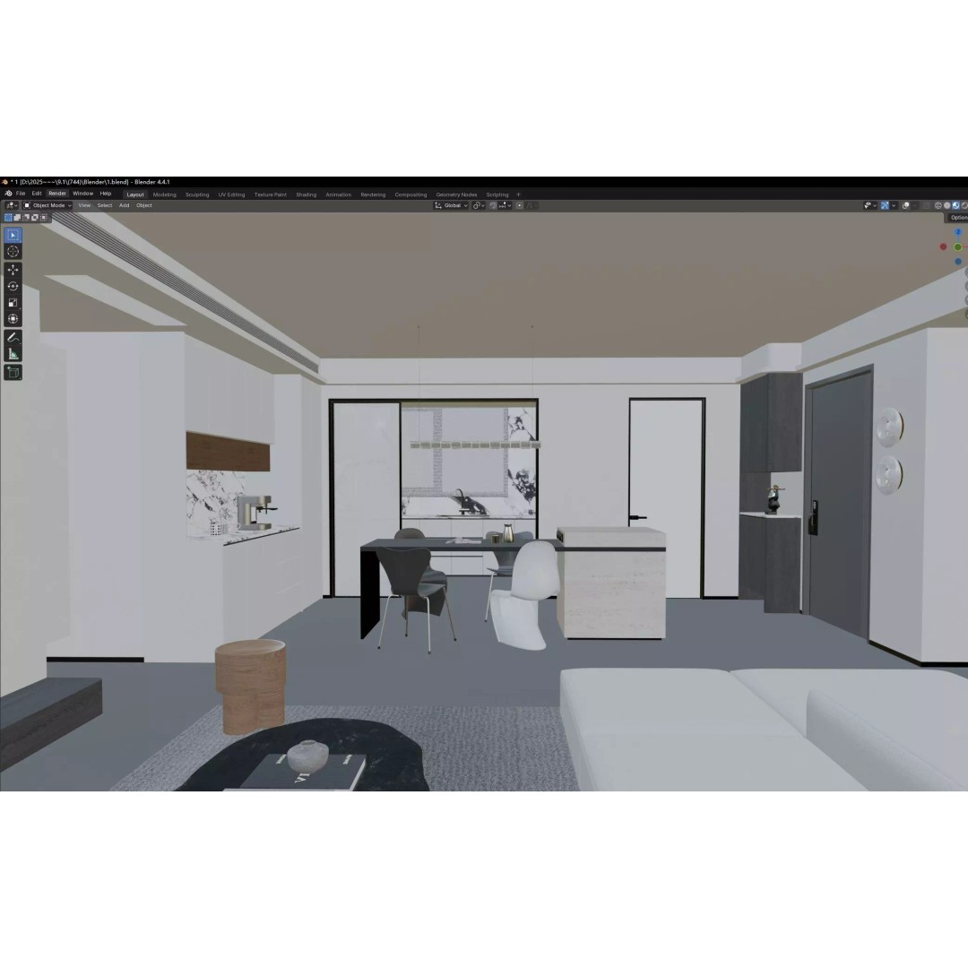 Minimalist Luxury Living Lounge 3D Model – PBR, Fully Textured, Multiple Formats - View 9