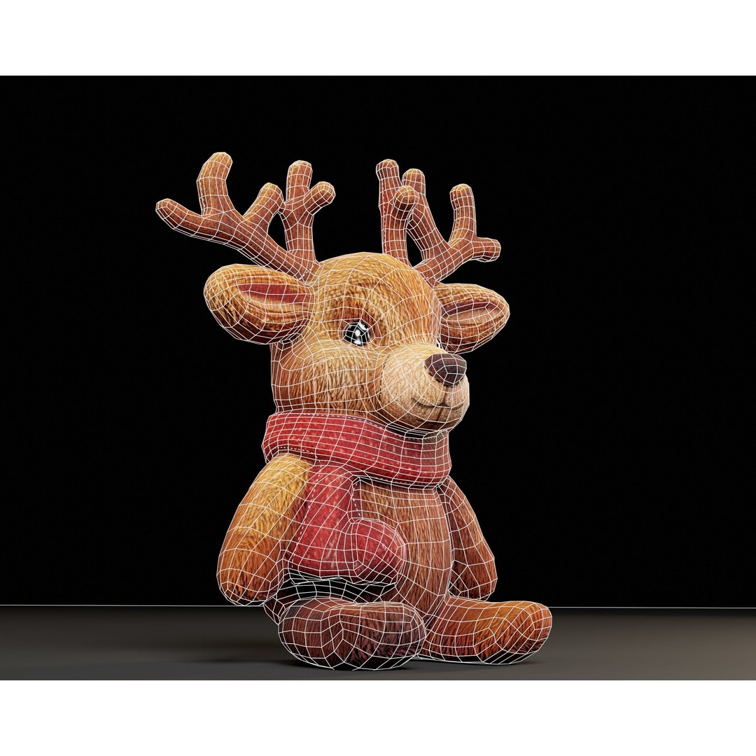 Christmas Reindeer Stuffed Toy 3D Model – Low Poly PBR Asset, FBX, OBJ