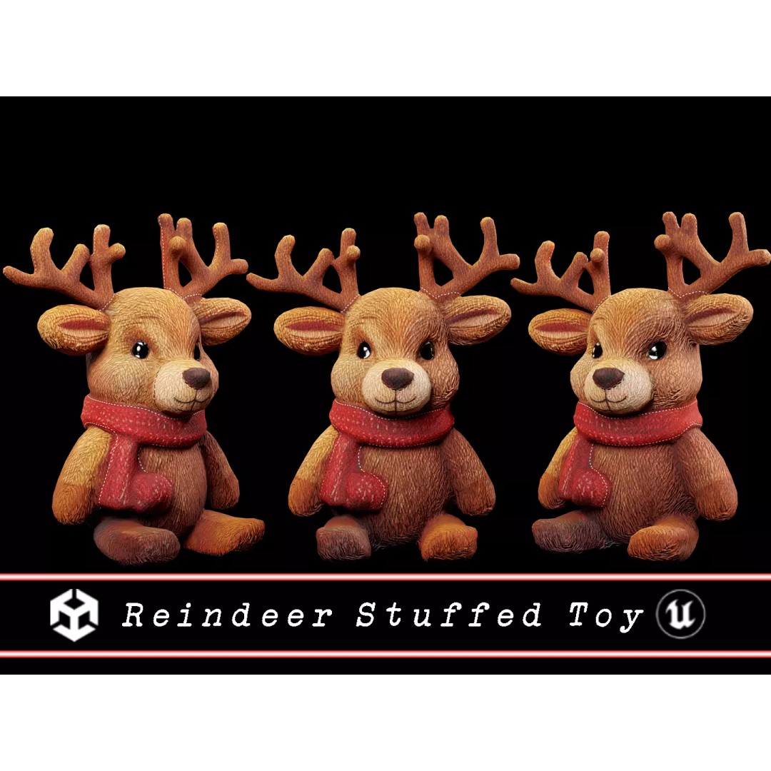 Christmas Reindeer Stuffed Toy 3D Model – Low Poly PBR Asset, FBX, OBJ - View 2