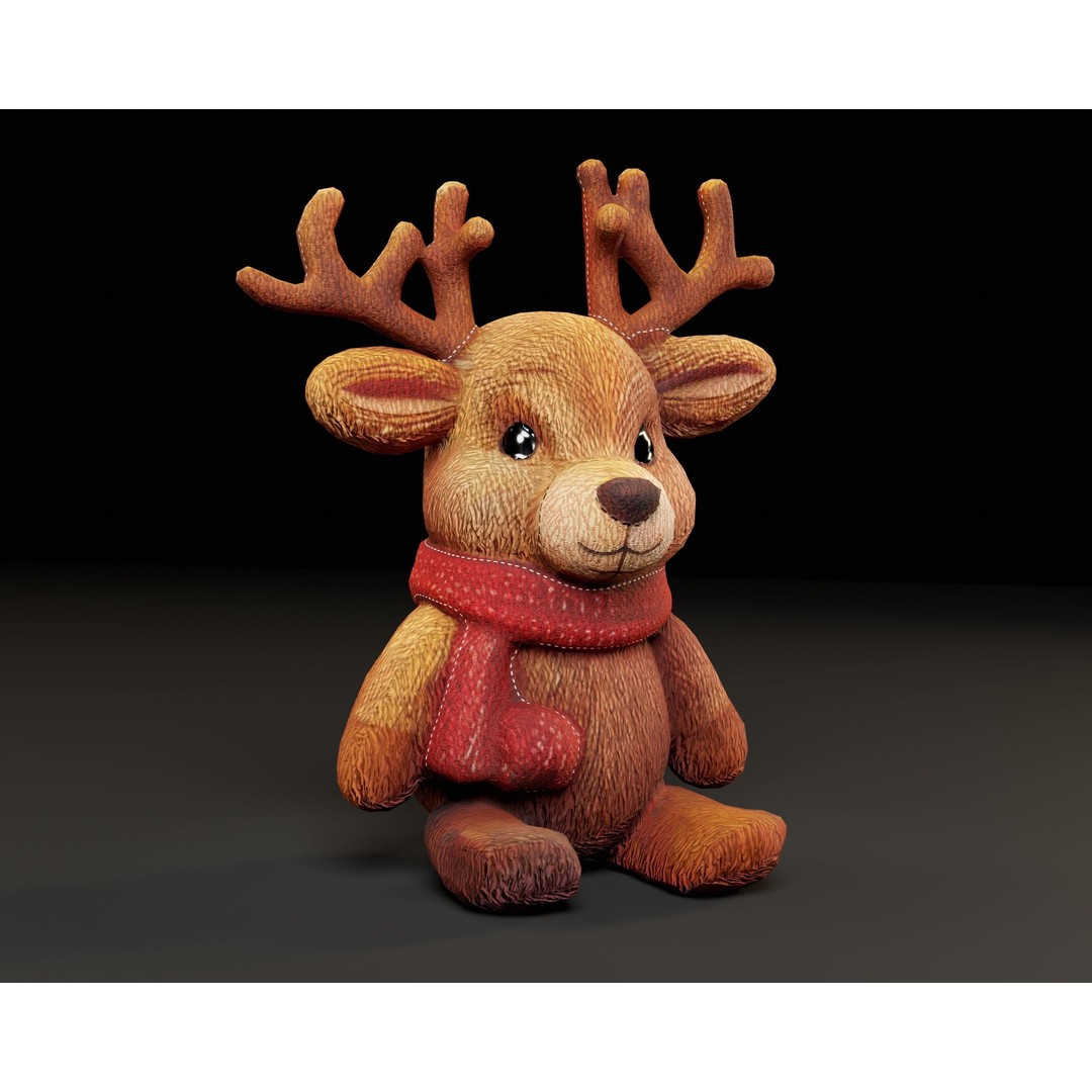 Christmas Reindeer Stuffed Toy 3D Model – Low Poly PBR Asset, FBX, OBJ - View 3