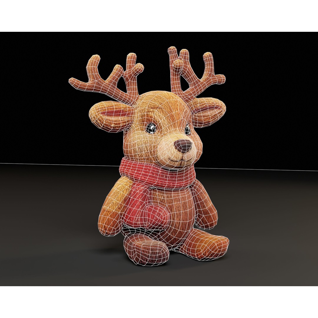 Christmas Reindeer Stuffed Toy 3D Model – Low Poly PBR Asset, FBX, OBJ - View 4