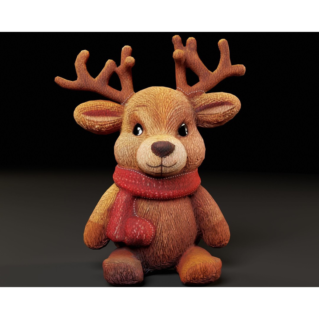 Christmas Reindeer Stuffed Toy 3D Model – Low Poly PBR Asset, FBX, OBJ - View 5