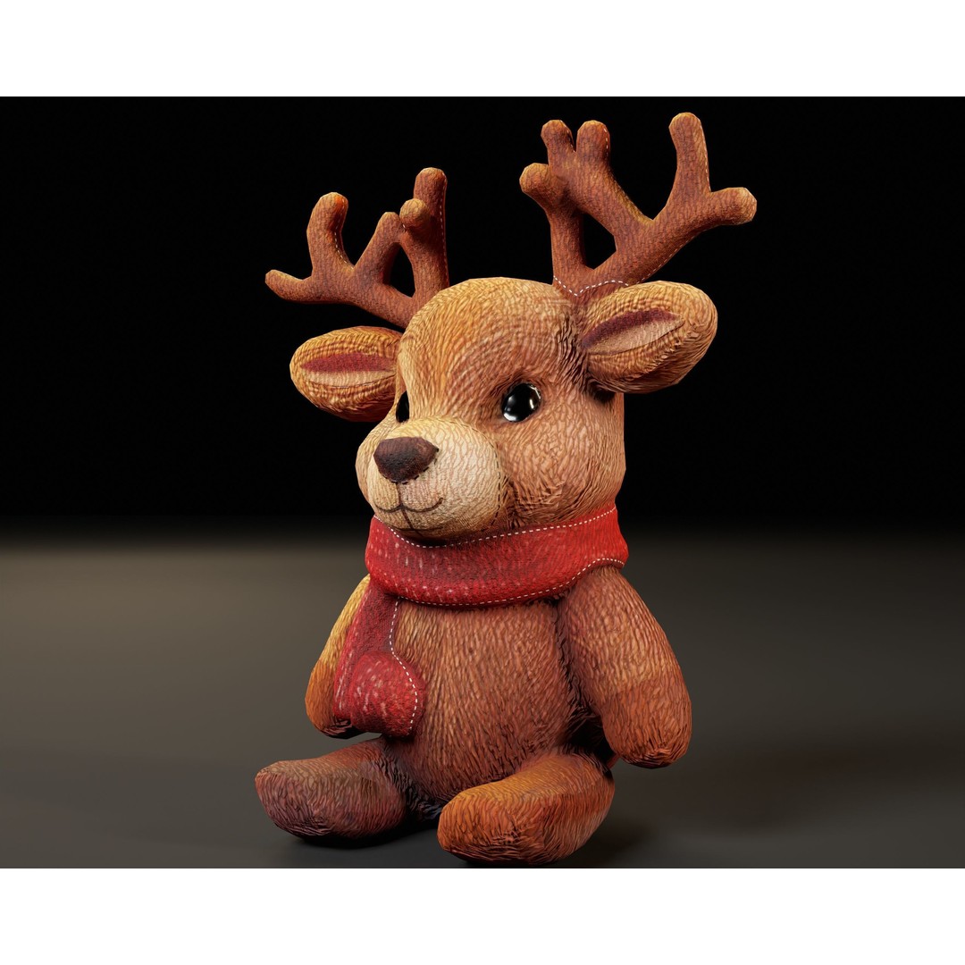 Christmas Reindeer Stuffed Toy 3D Model – Low Poly PBR Asset, FBX, OBJ - View 7