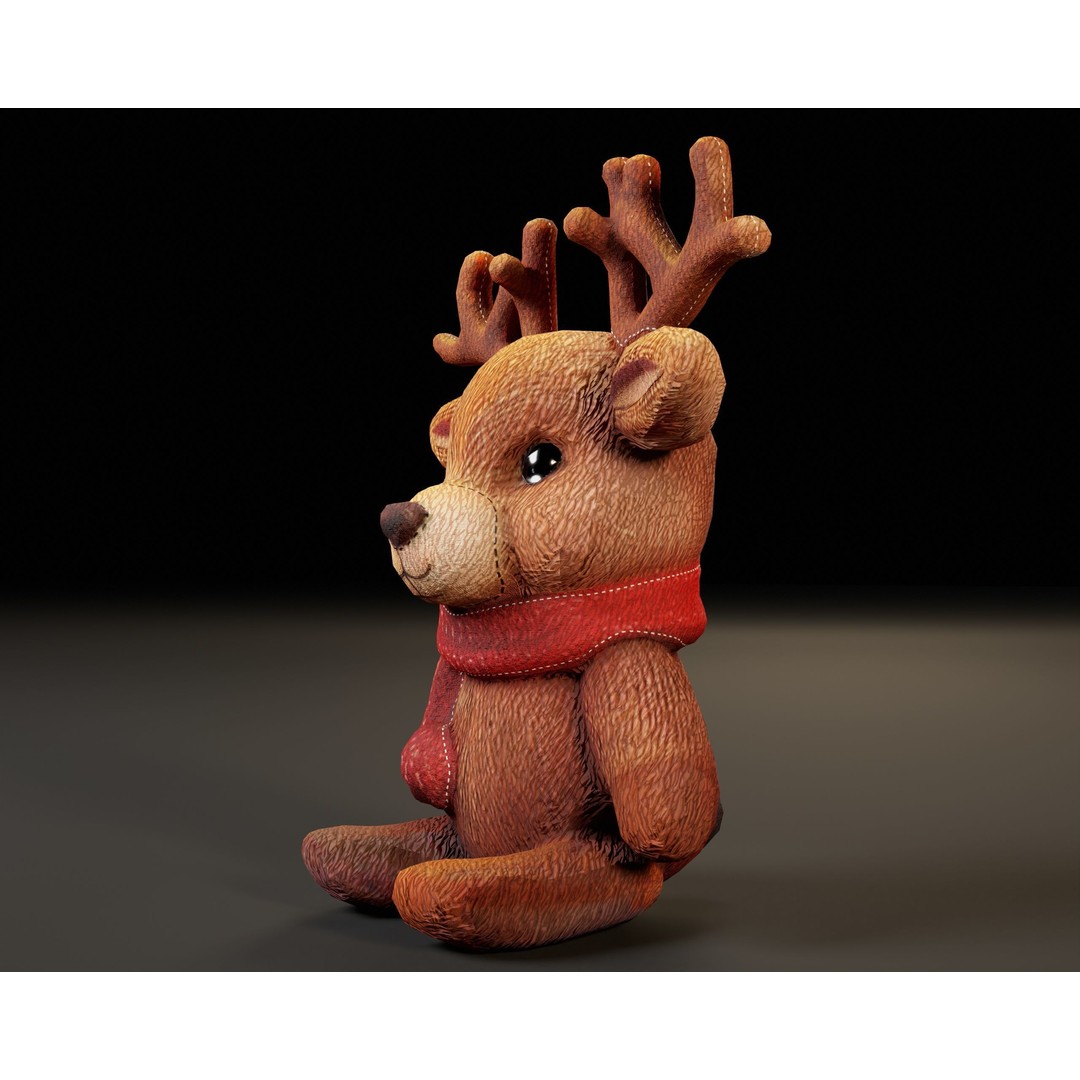 Christmas Reindeer Stuffed Toy 3D Model – Low Poly PBR Asset, FBX, OBJ - View 9