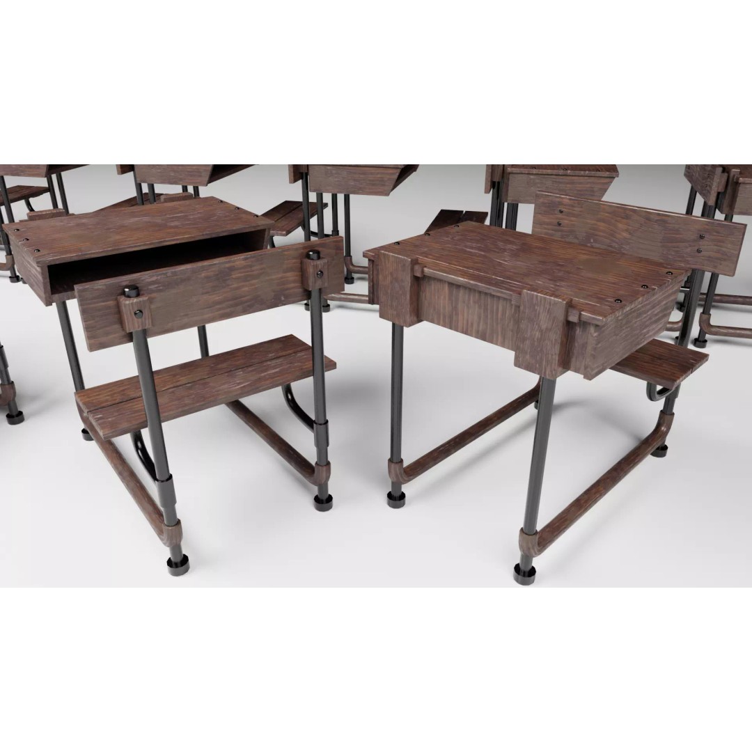 Classroom Desk 3D Model – Photorealistic Low Poly Game Asset, FBX - View 2