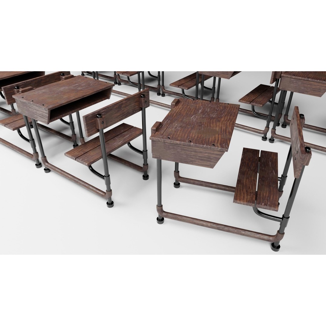 Classroom Desk 3D Model – Photorealistic Low Poly Game Asset, FBX - View 3
