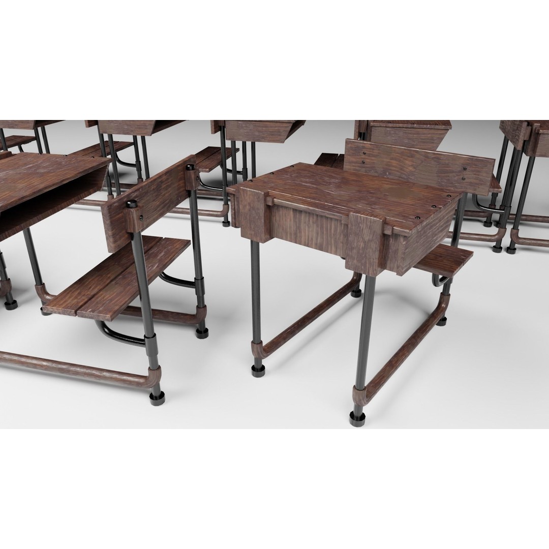 Classroom Desk 3D Model – Photorealistic Low Poly Game Asset, FBX - View 4