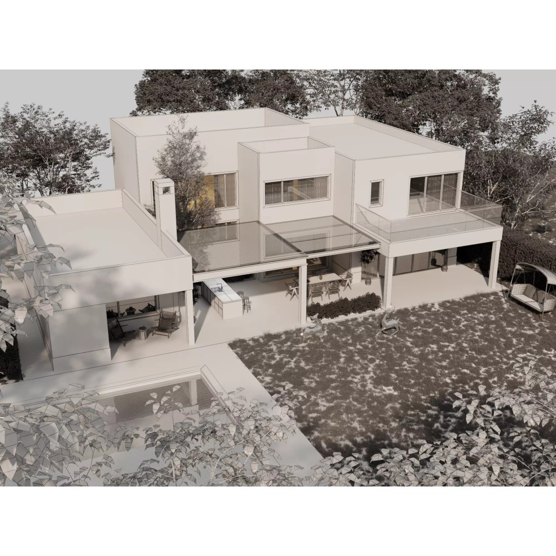 Modern Villa 3D Model – Low Poly Luxury Architecture with Pool
