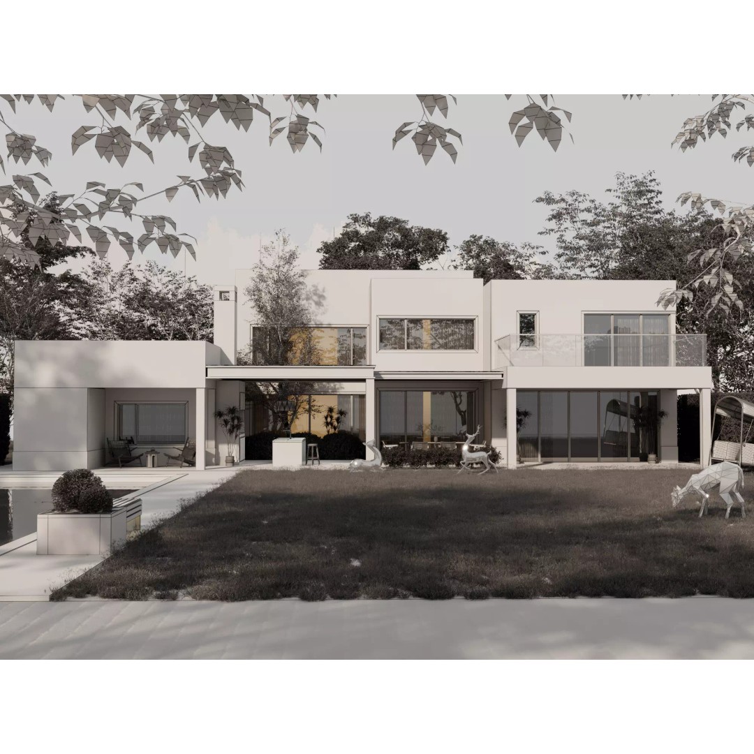 Modern Villa 3D Model – Low Poly Luxury Architecture with Pool - View 12