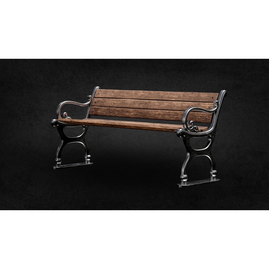 Street Bench 3D Model – Low Poly Game Asset, UV Unwrapped, FBX - View 3