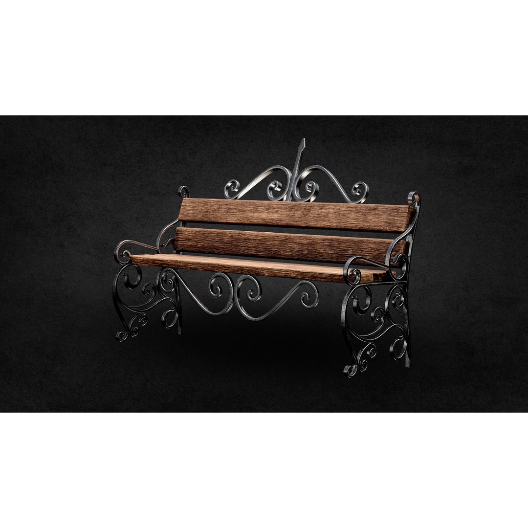 Street Bench 3D Model – Low Poly Game Asset, UV Unwrapped, FBX - View 4