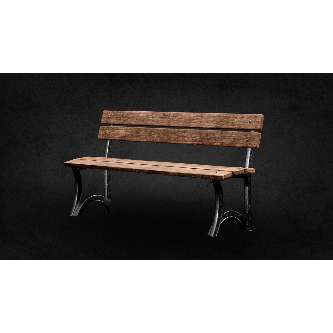 Street Bench 3D Model – Low Poly Game Asset, UV Unwrapped, FBX - View 7