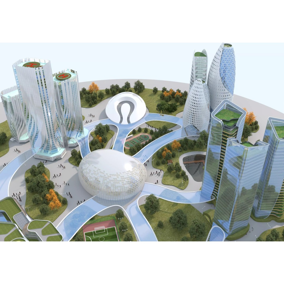 Future City 3D Model – Low-Poly Cityscape for Games, FBX, OBJ - View 10