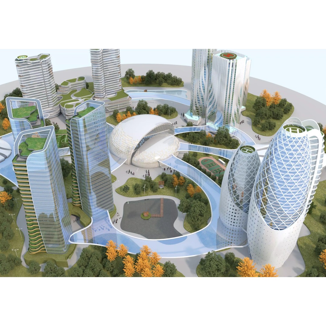 Future City 3D Model – Low-Poly Cityscape for Games, FBX, OBJ - View 14