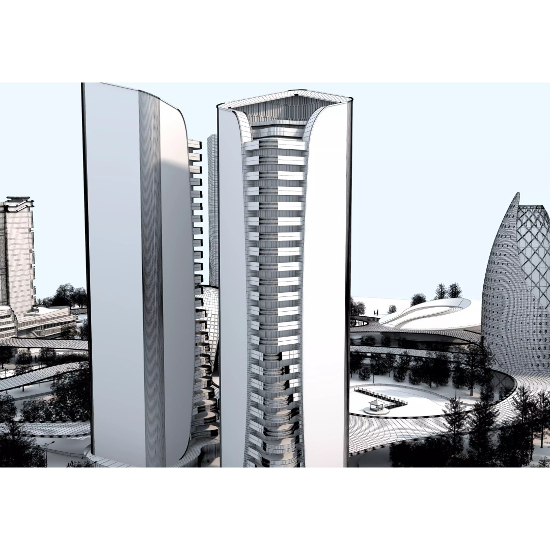 Future City 3D Model – Low-Poly Cityscape for Games, FBX, OBJ - View 17