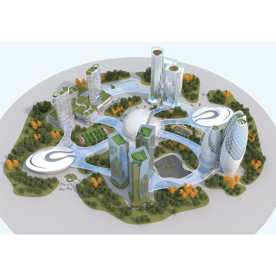 Future City 3D Model – Low-Poly Cityscape for Games, FBX, OBJ - View 2
