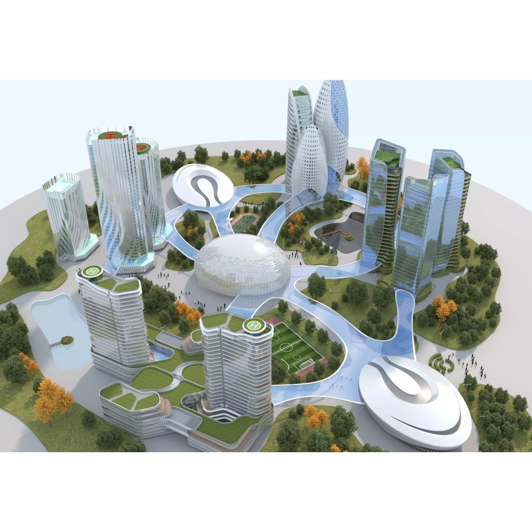 Future City 3D Model – Low-Poly Cityscape for Games, FBX, OBJ - View 3