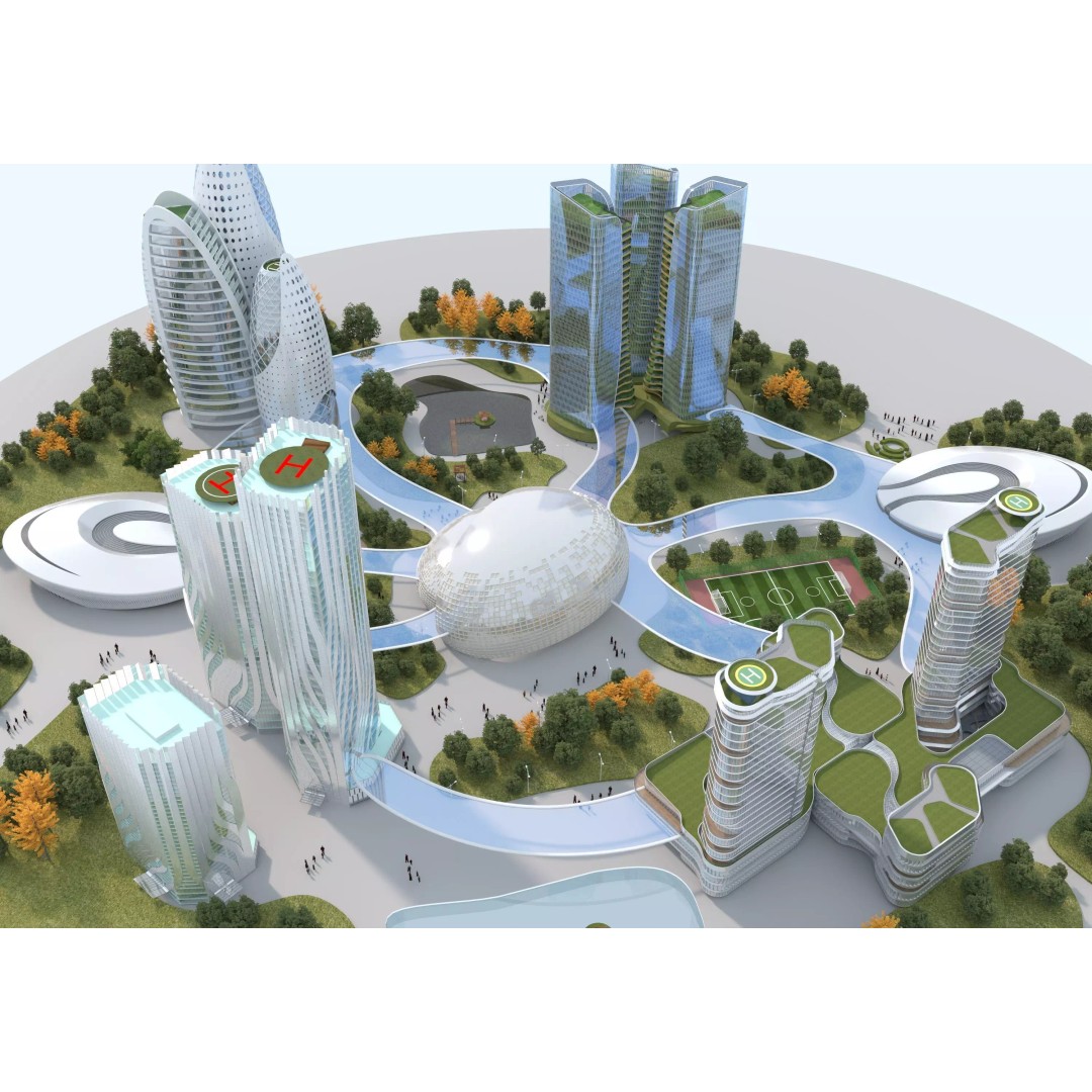 Future City 3D Model – Low-Poly Cityscape for Games, FBX, OBJ - View 4