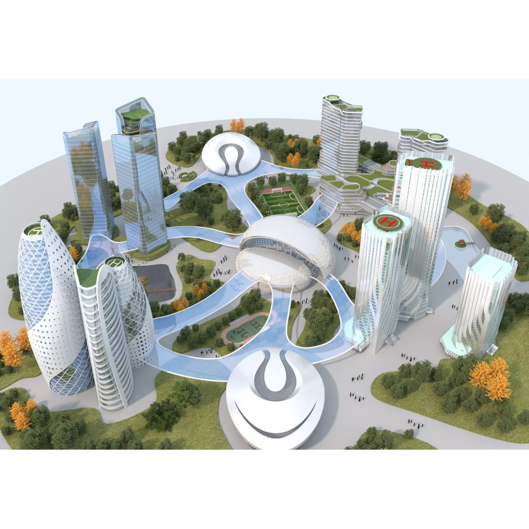 Future City 3D Model – Low-Poly Cityscape for Games, FBX, OBJ - View 9