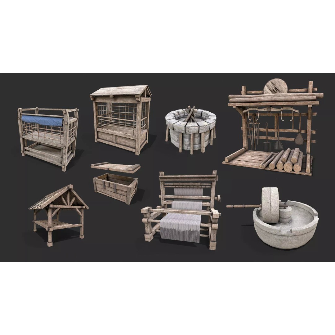 Medieval Farm Tools 3D Model – Low Poly Game Ready Asset, FBX - View 2
