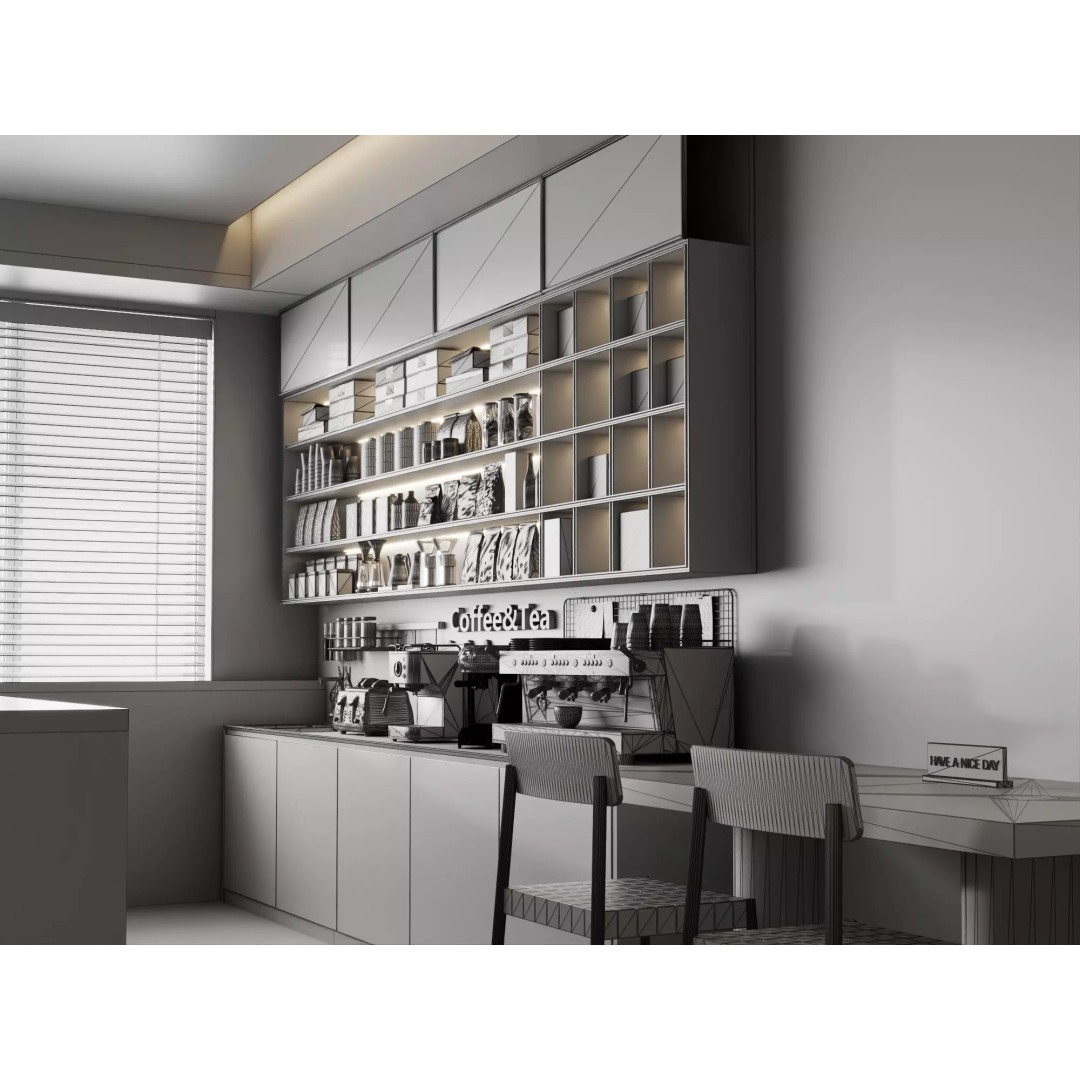 Coffee Shop Counter 3D Model – Low Poly Interior Design Asset, FBX