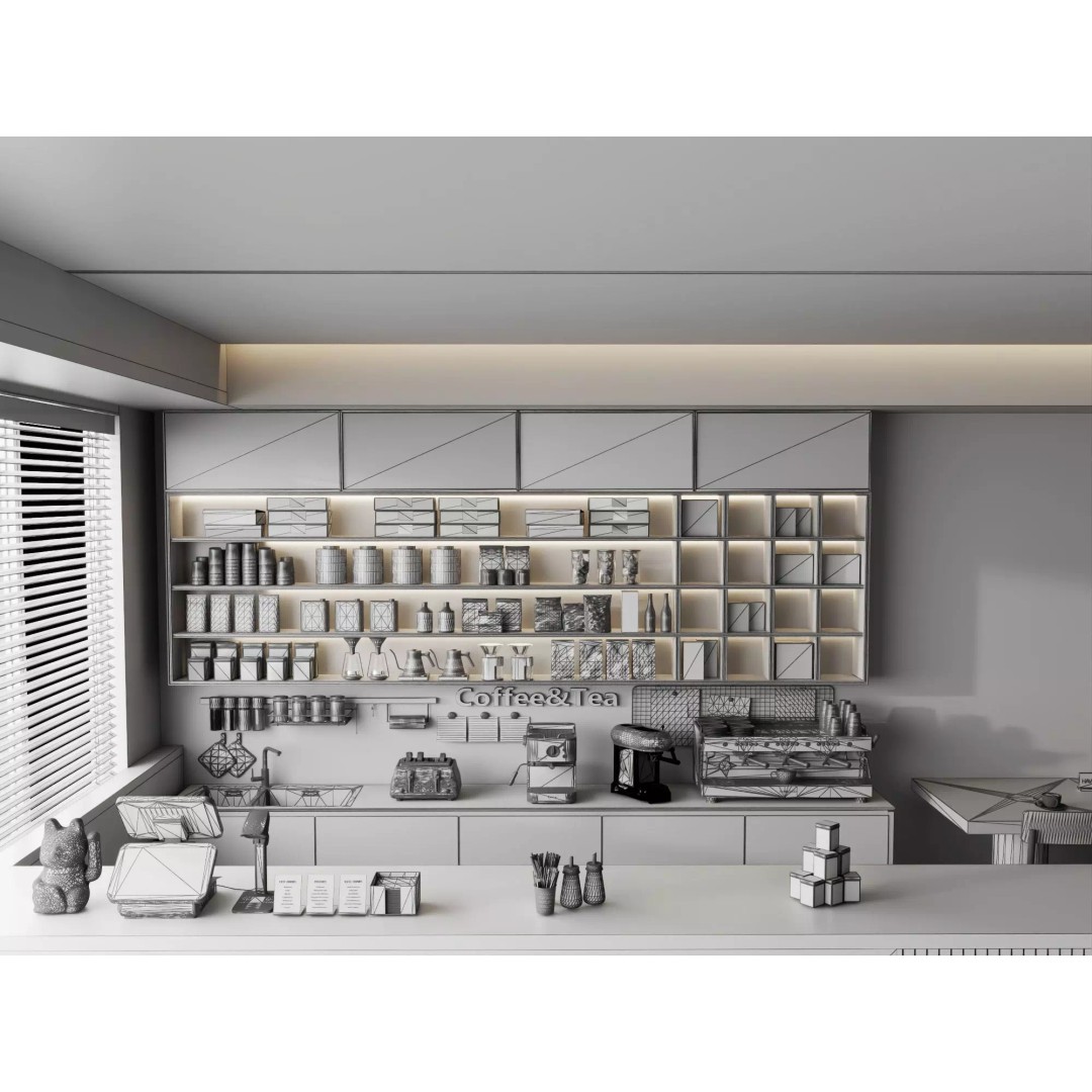 Coffee Shop Counter 3D Model – Low Poly Interior Design Asset, FBX - View 14