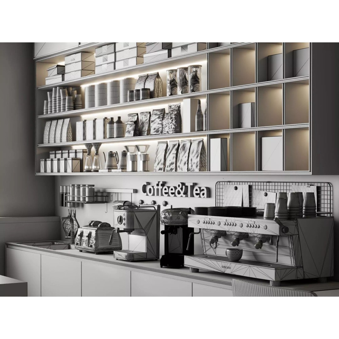 Coffee Shop Counter 3D Model – Low Poly Interior Design Asset, FBX - View 15