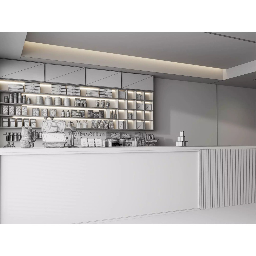 Coffee Shop Counter 3D Model – Low Poly Interior Design Asset, FBX - View 16