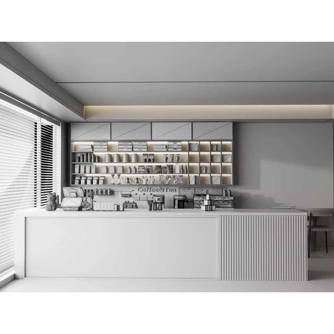 Coffee Shop Counter 3D Model – Low Poly Interior Design Asset, FBX - View 17