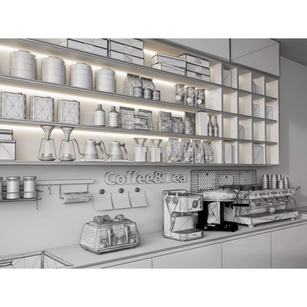 Coffee Shop Counter 3D Model – Low Poly Interior Design Asset, FBX - View 18