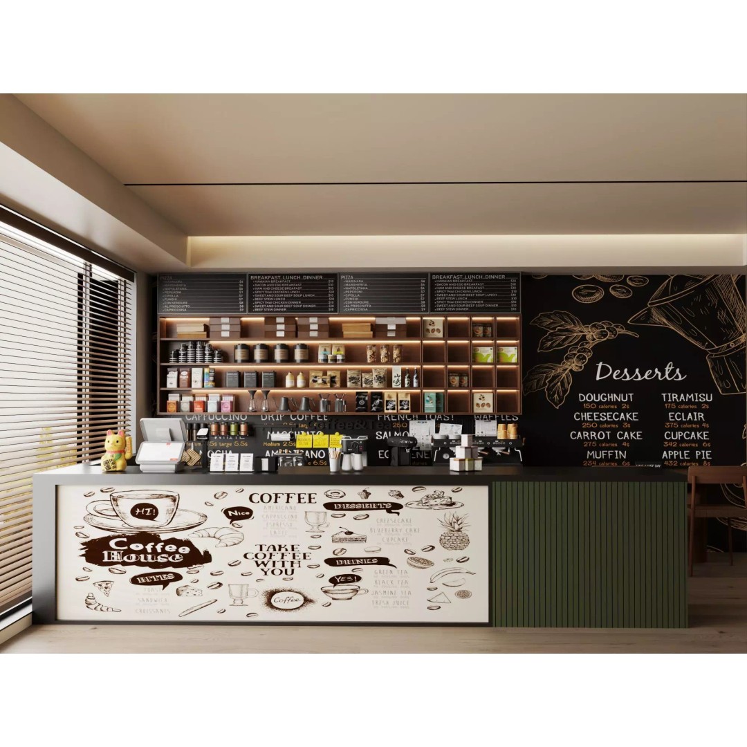Coffee Shop Counter 3D Model – Low Poly Interior Design Asset, FBX - View 2