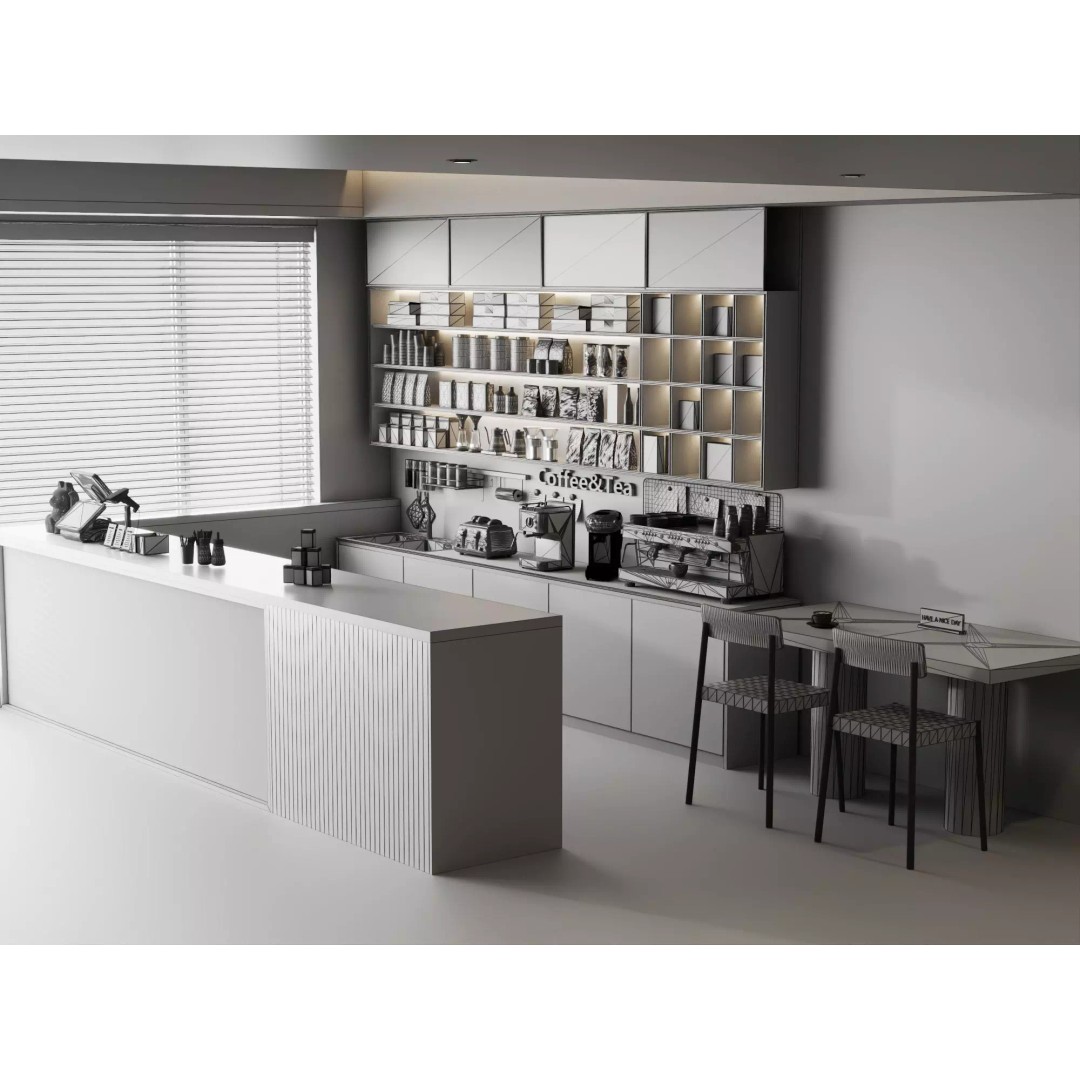 Coffee Shop Counter 3D Model – Low Poly Interior Design Asset, FBX - View 21